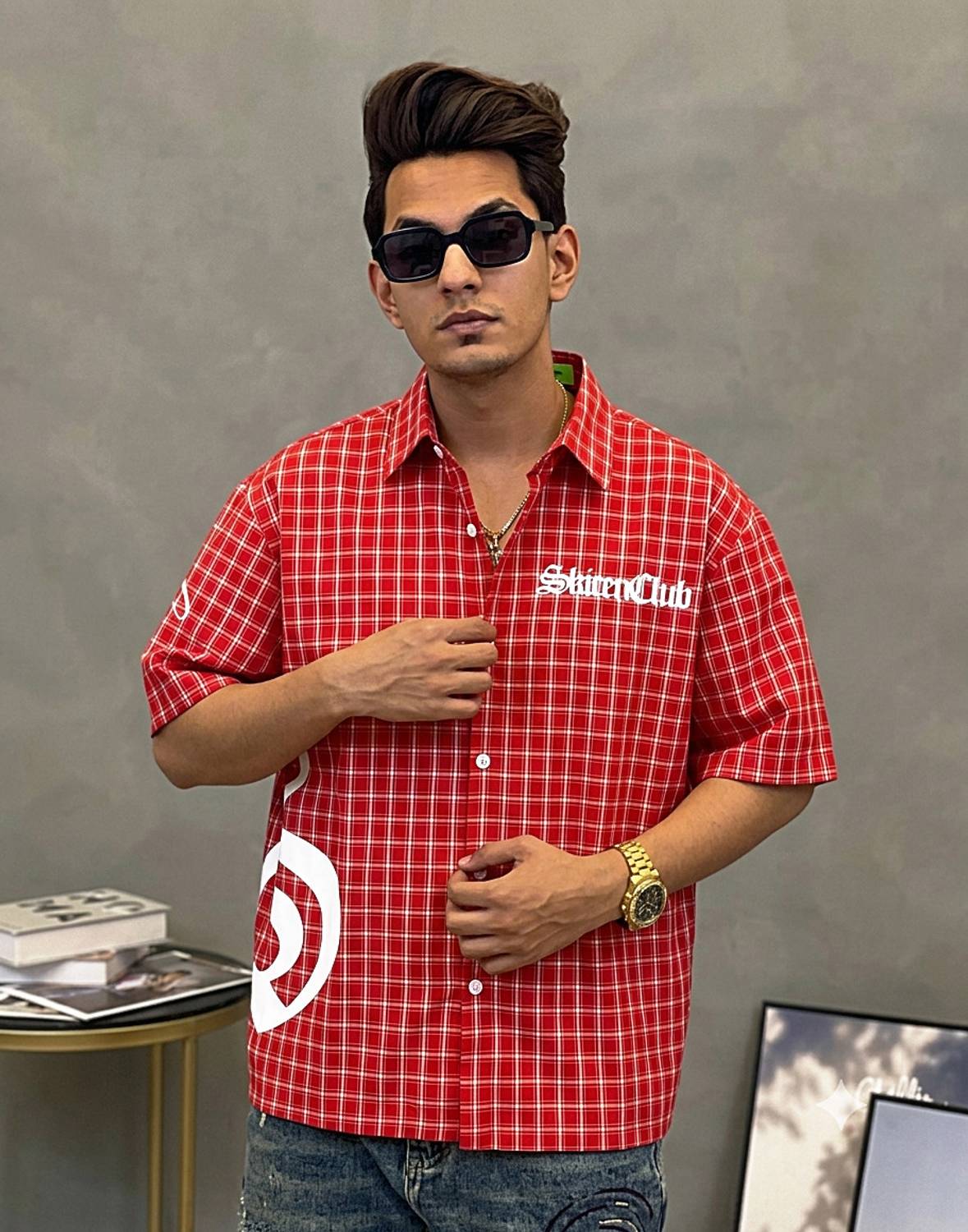 SAMAVARTDESIGNS Men Checkered Red Shirt - Image 1