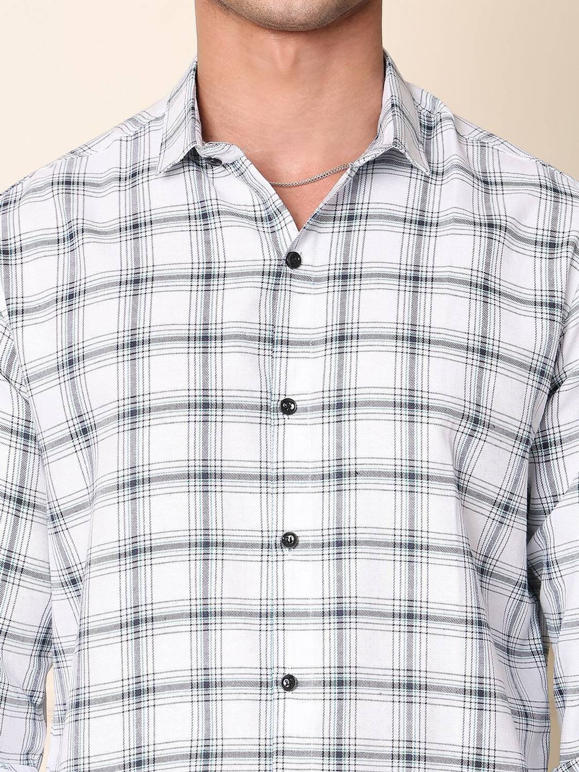 METRONAUT Men Checkered Casual White Shirt - Image 3