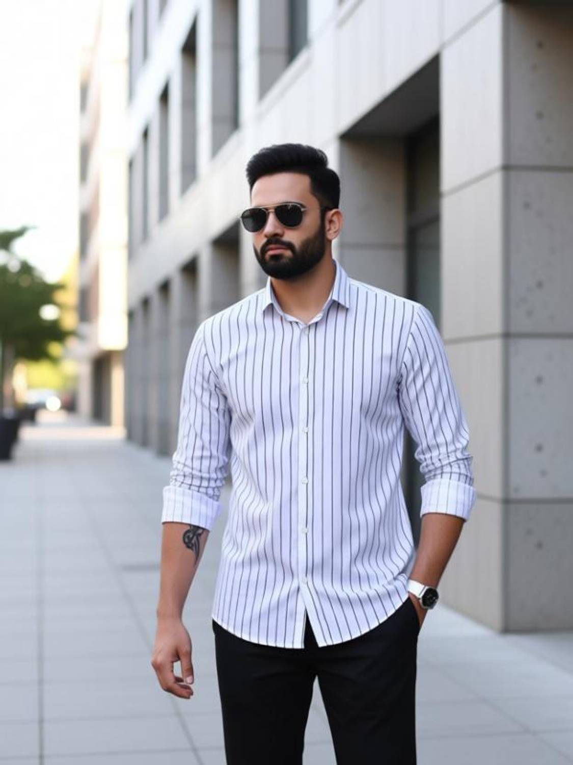 SRGI Men Striped Casual White Shirt
