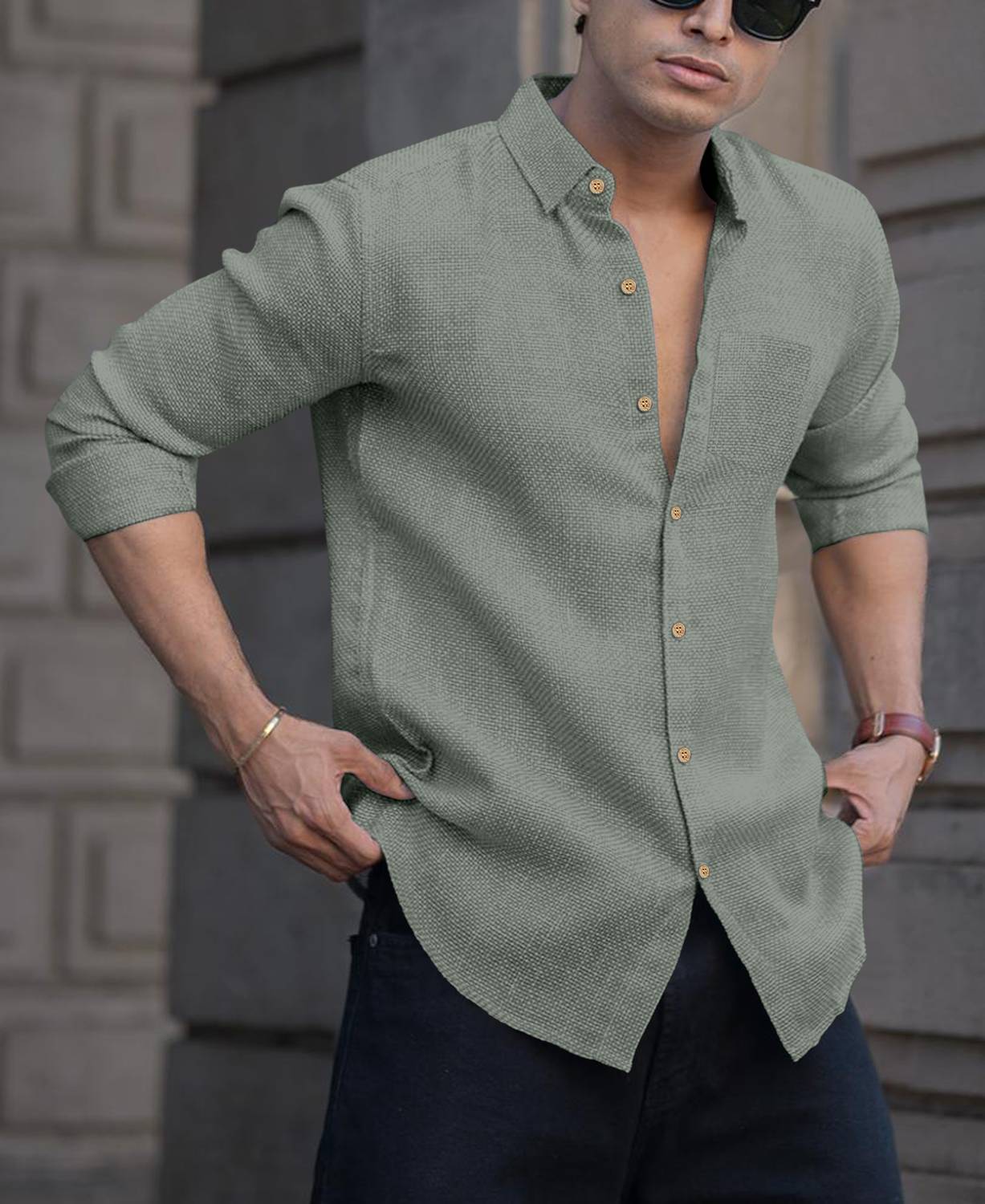 javier Men Self Design Casual Grey Shirt - Image 3