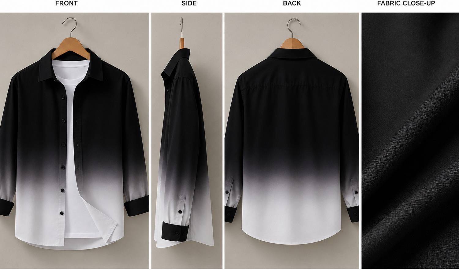 Kizyoo Men Dyed/Ombre Party Black, White Shirt - Image 3