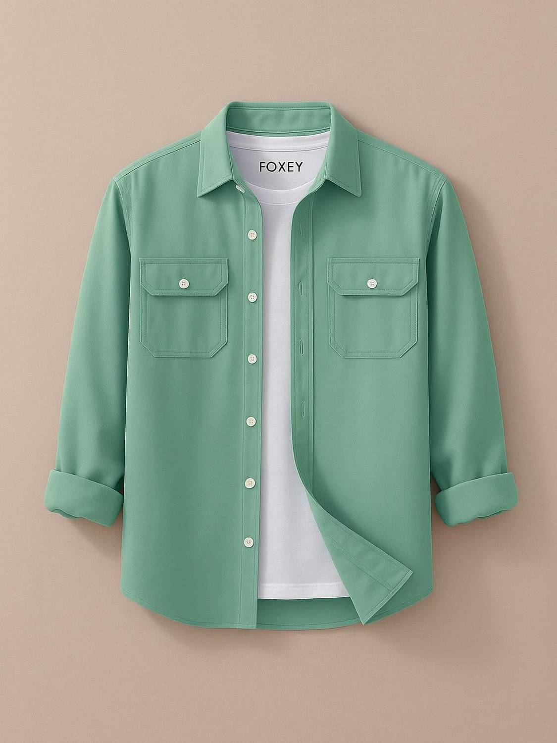 FOXEY Men Light Green Casual Shirt - Image 1