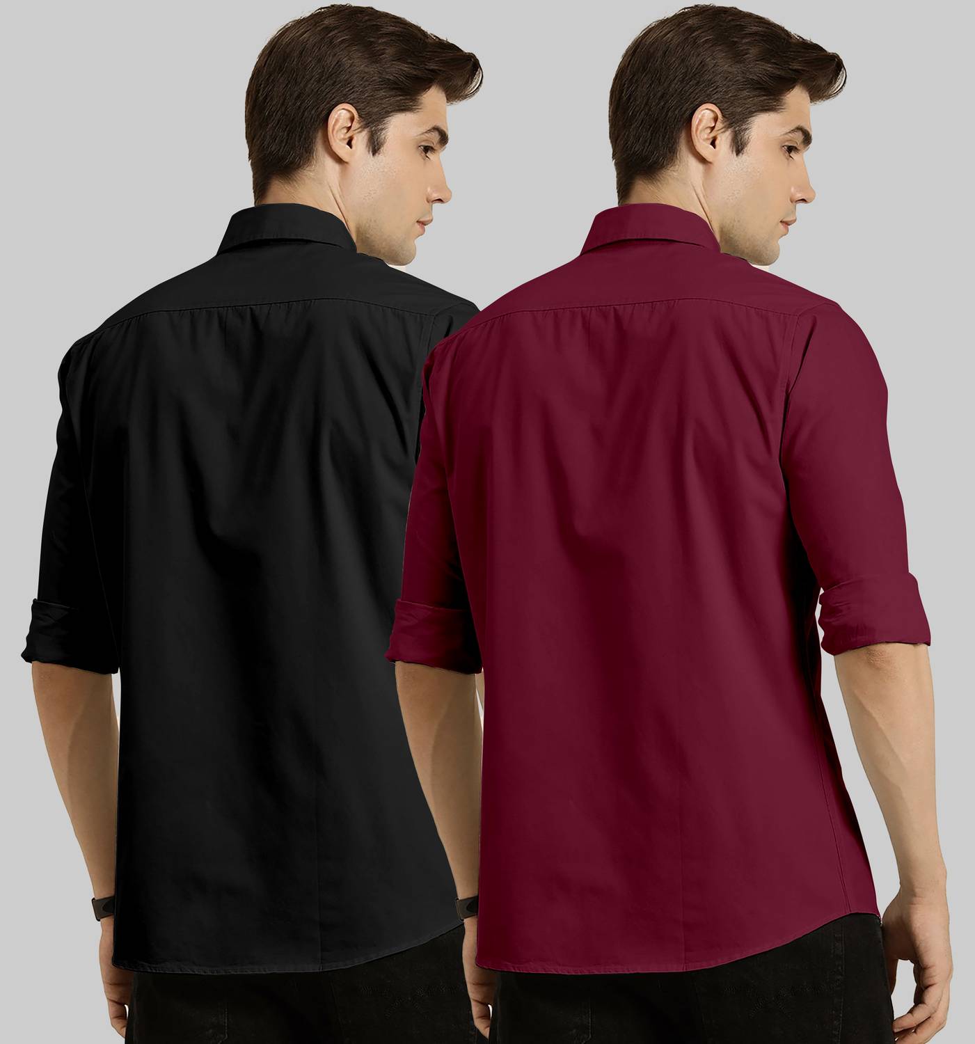 COMBRAIDED Men Solid Casual Black, Maroon Shirt - Image 2