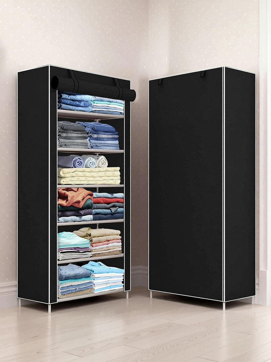 Trendyshopper Plastic Pipe Collapsible Wardrobe,Multipurpose Storage Rack Wardrobe,6 Shelves PP Collapsible Wardrobe
