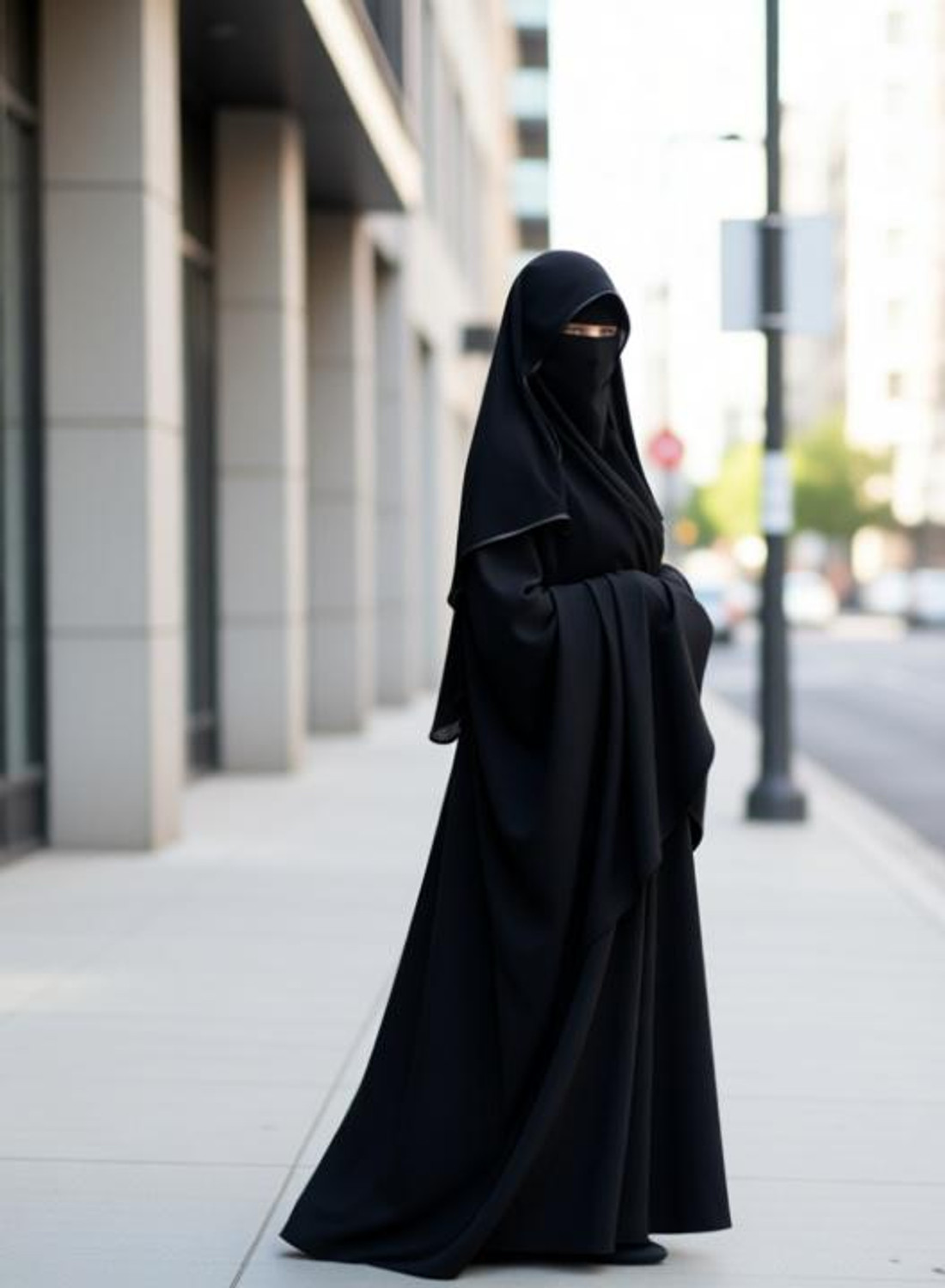 UniqueQueen solid arbiyan niqab and lag socks muslim women abay chiffon(black) Chiffon Solid Abaya