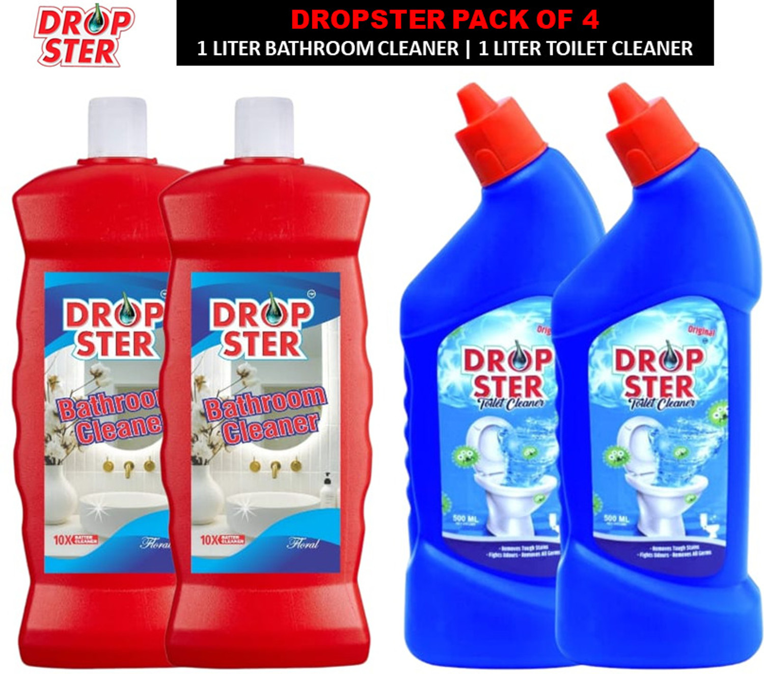 dropster Dropster Pack of 4 (1000ml Toilet Cleaner, 1000ml Bathroom Cleaner) Original Liquid Toilet Cleaner
