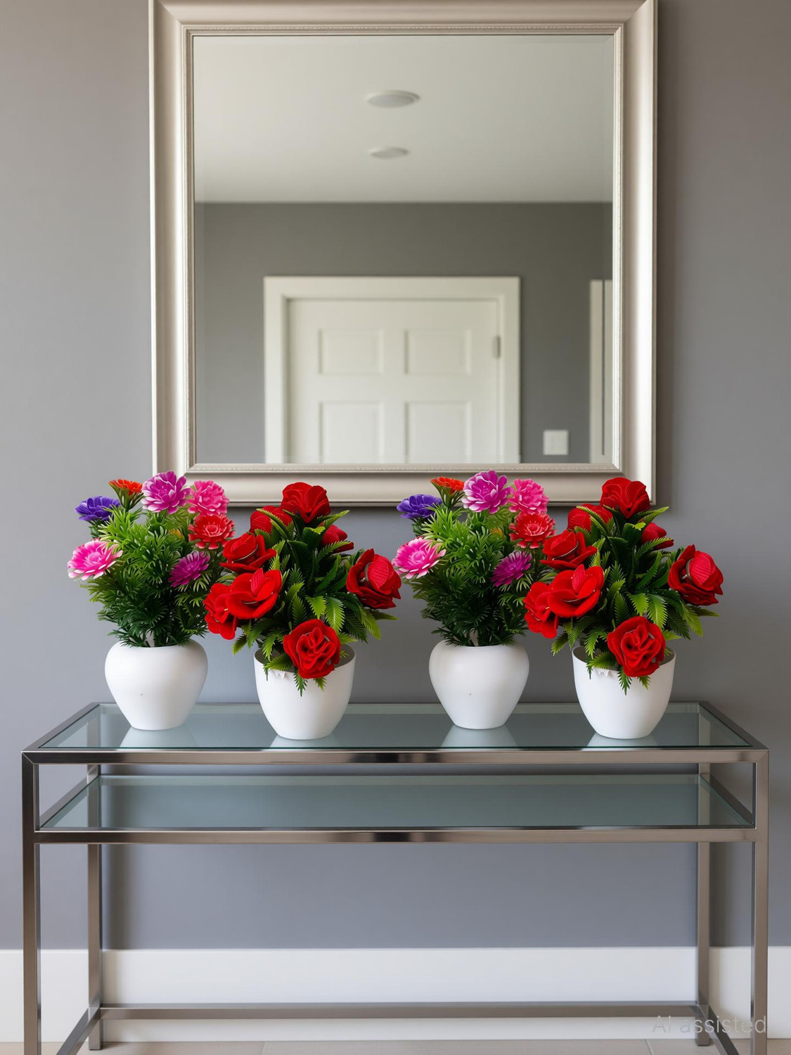 RM CREATION Set of 4 Attractive Artificial Flower Plant Bonsai Artificial Plant with Pot