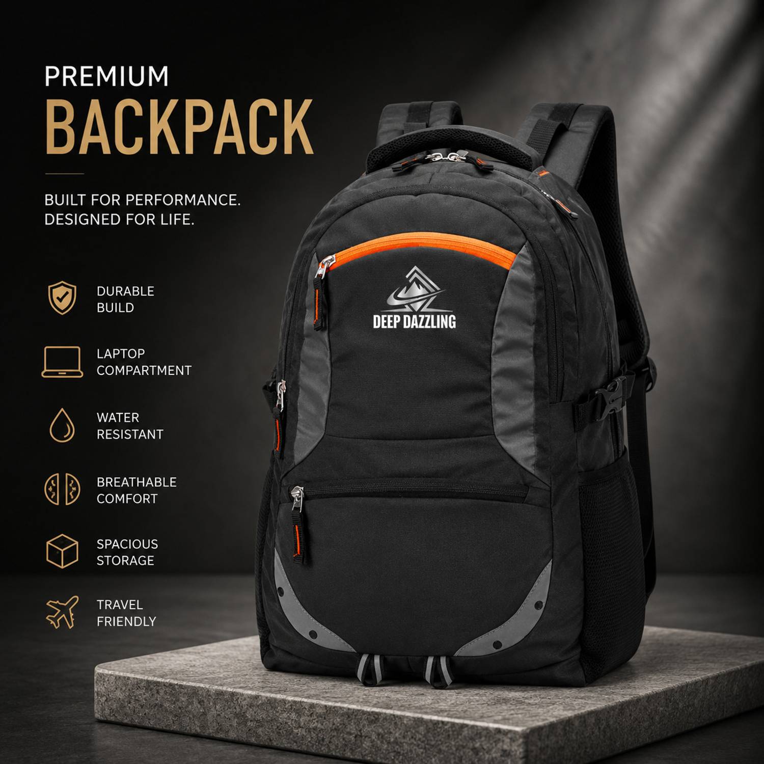 DeepDazzling Spacy 35L Black Backpack - Image 1
