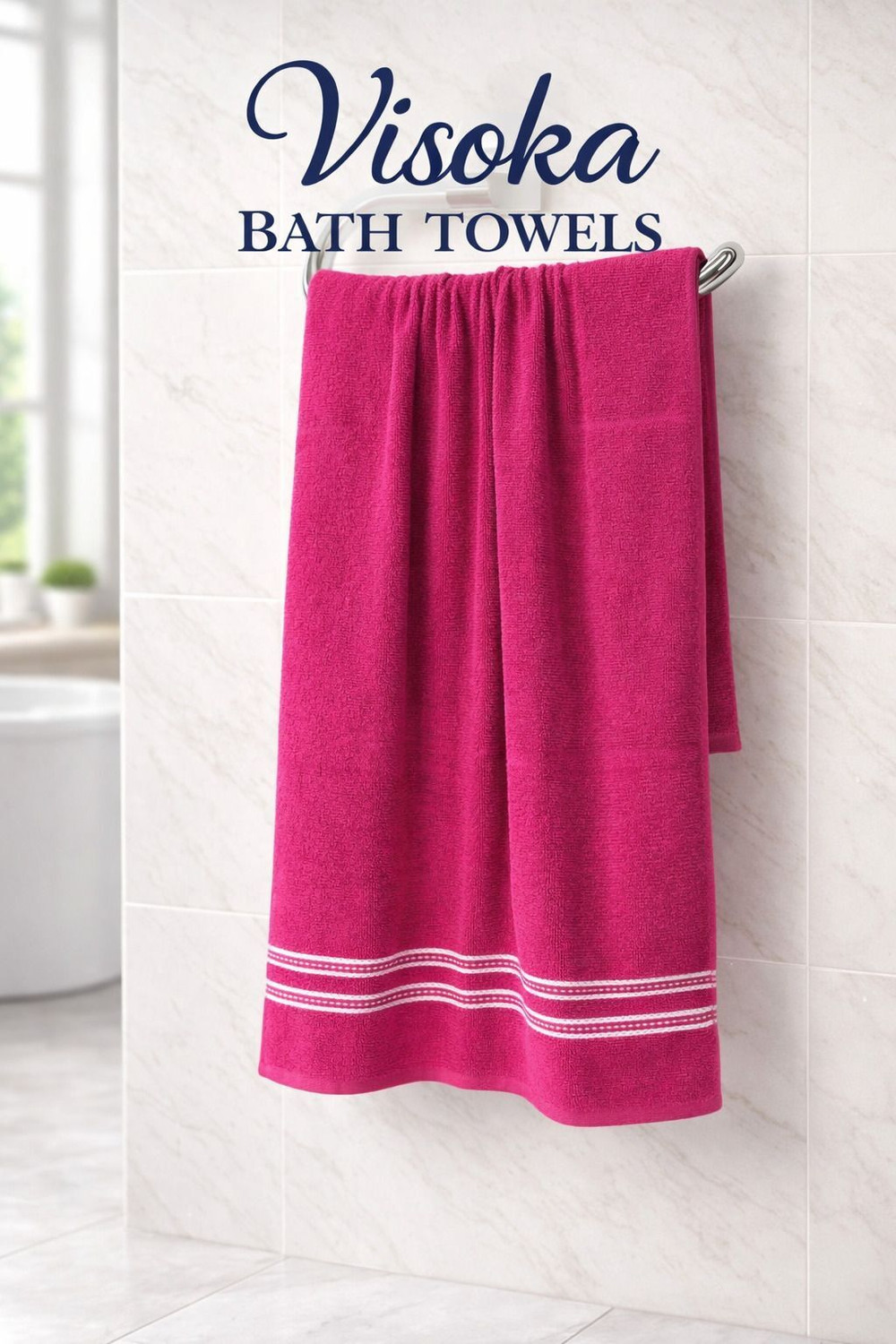 Visoka Tex Cotton Bath Pink Towel Quick Dry ~ XL~ Soft - Pack of 1 400 GSM