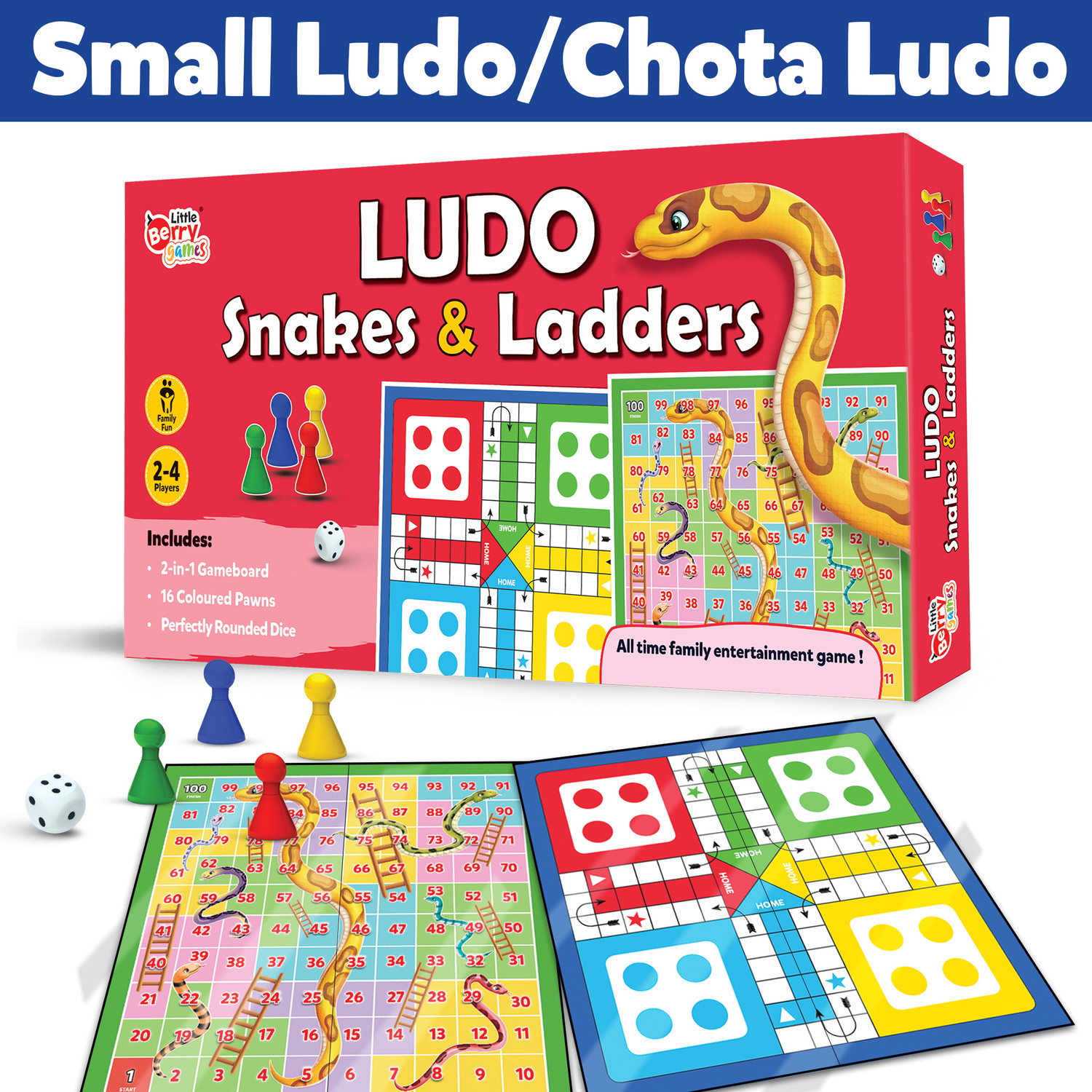 Little Berry Ludo & Snakes and Ladders Board Game Set (Junior Size) - Board Game for Kids Party & Fun Games Board Game