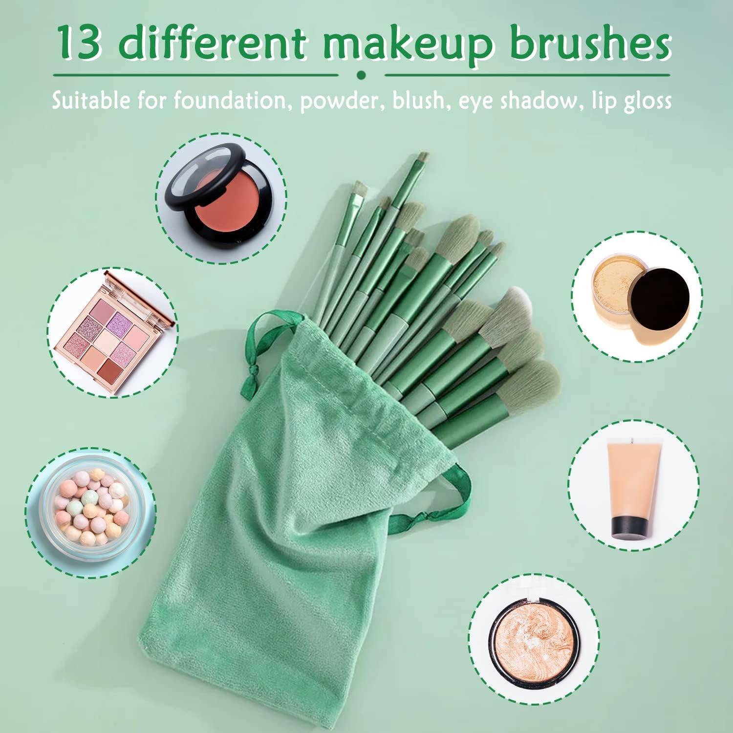 VAGONS 13pc Makeup Brush Set with Pouch 13 Pieces - Image 5