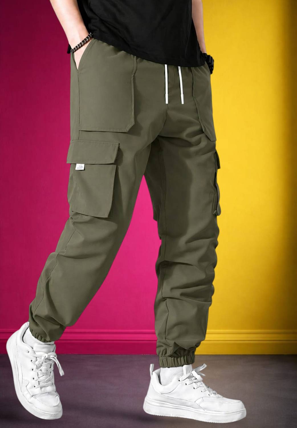 BOTTOM WORLD Men Cotton Blend Cargos - Image 1