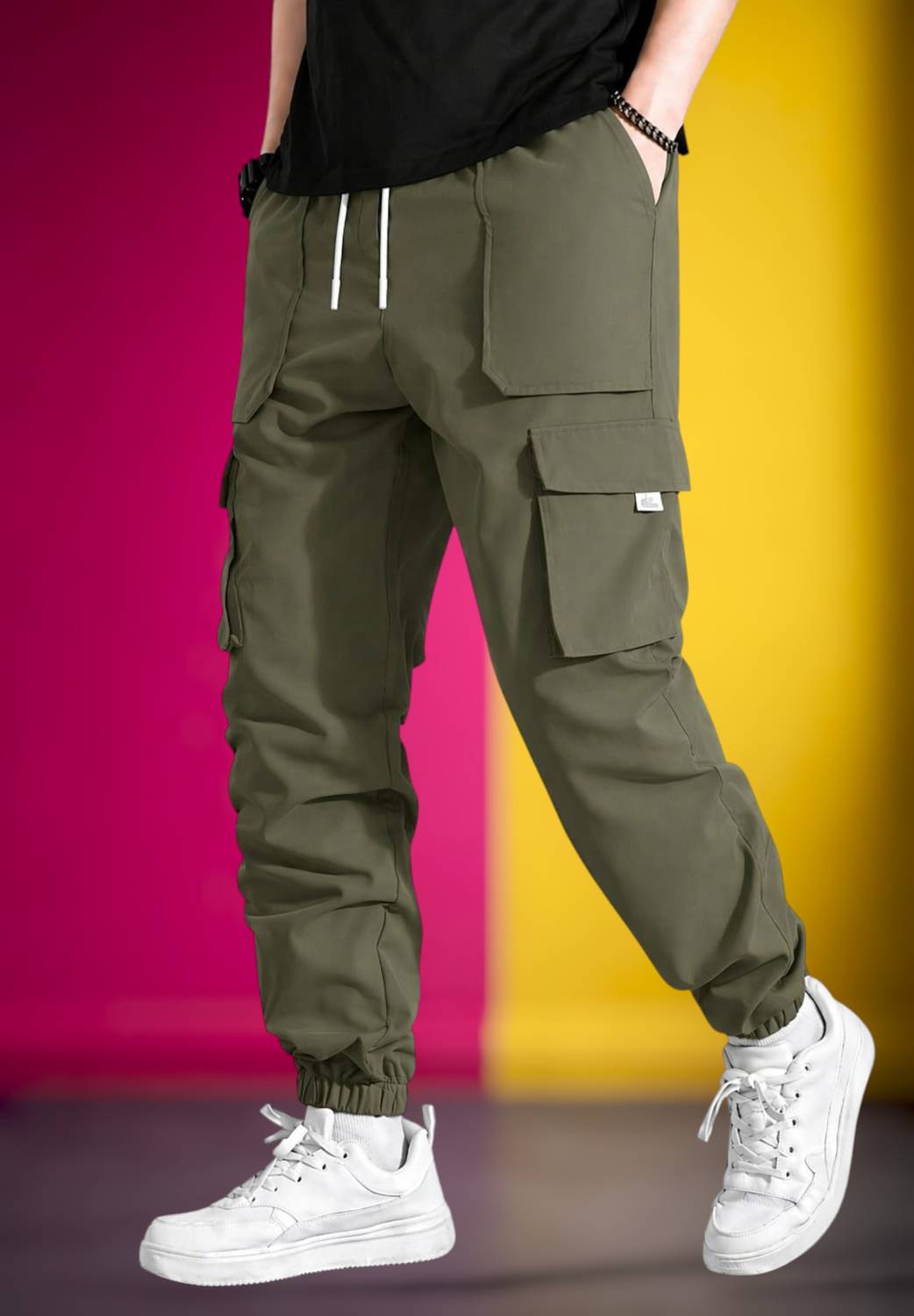 BOTTOM WORLD Men Cotton Blend Cargos - Image 3