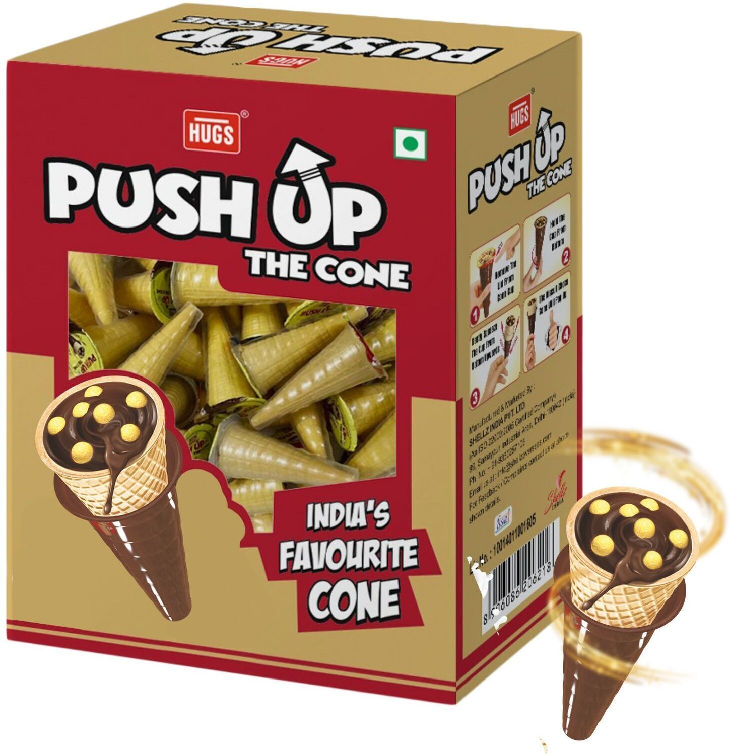 HUGS Push up the Cone- Chocolate, milk cream & biscuits in a Wafer Cone (30 pcs) Crackles