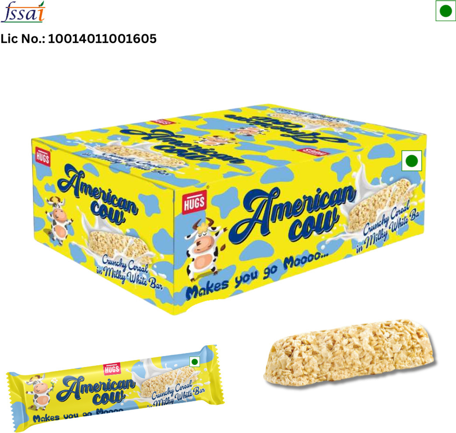 HUGS American Cow - Cereal Chocolate Bar | Oat Chocolate Milky White Bars