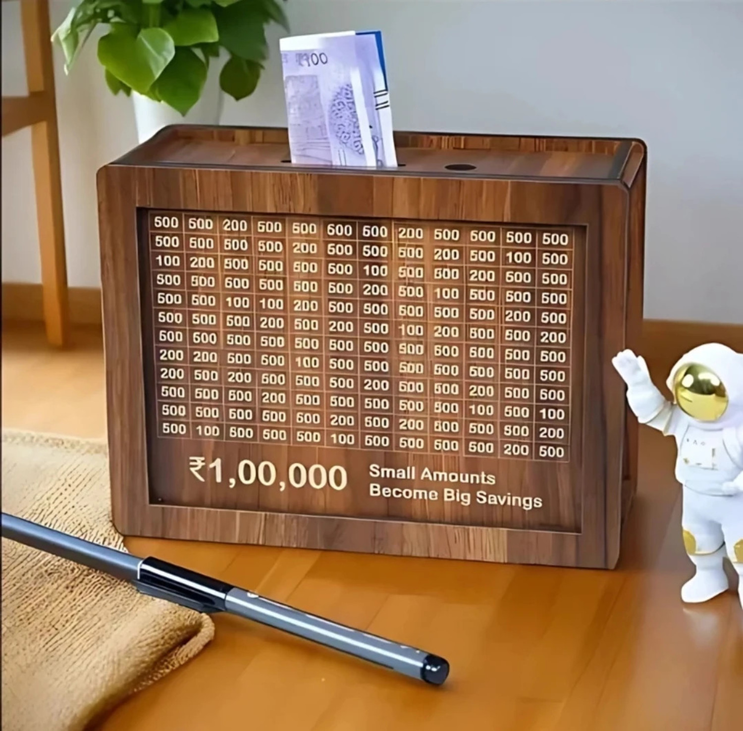 SK PARO Wooden Money/Piggy Bank for Kids, Savings Challenge Box, Money-Saving 1,00,000 Coin Bank