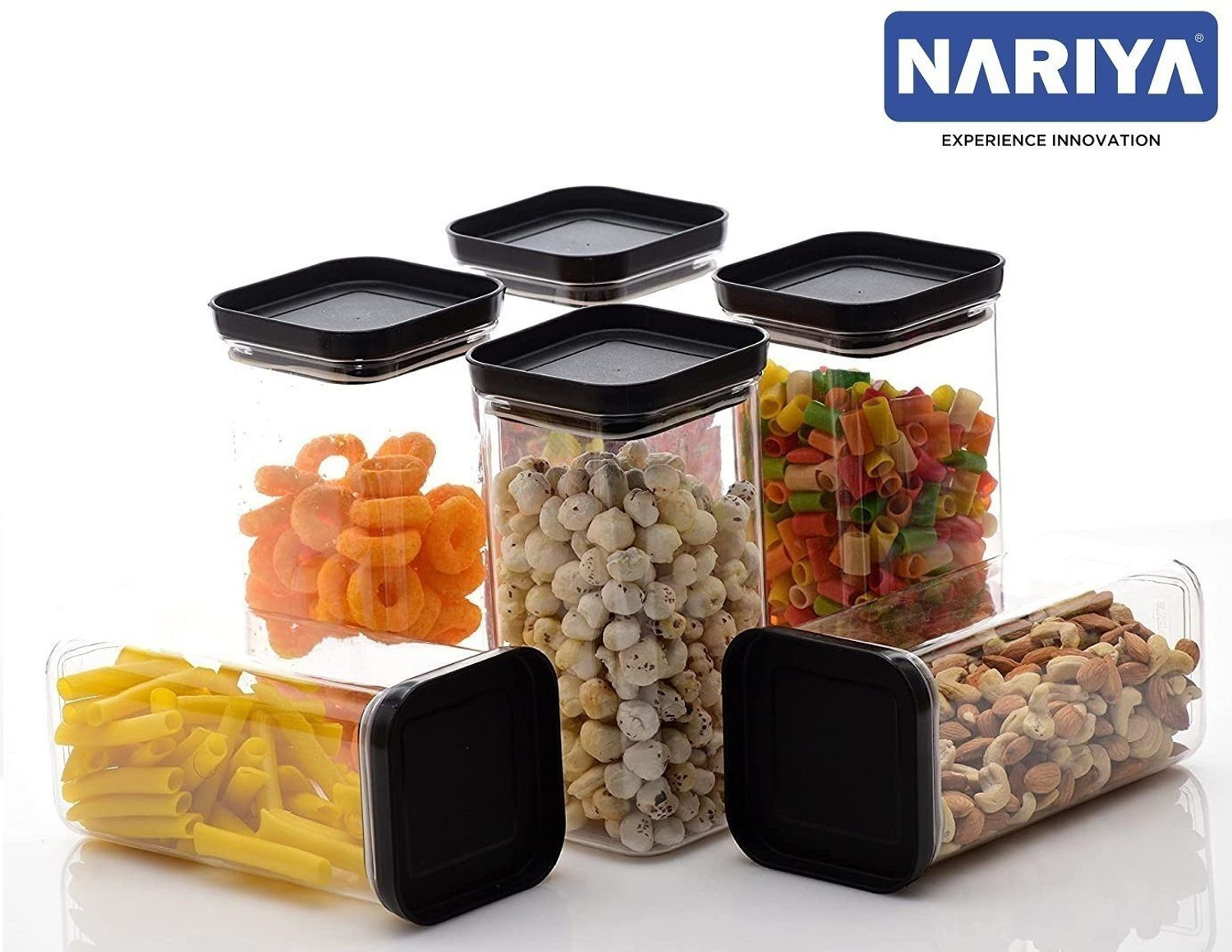 NARIYA Pack of 6 Plastic Grocery Container - 1100 ml Black