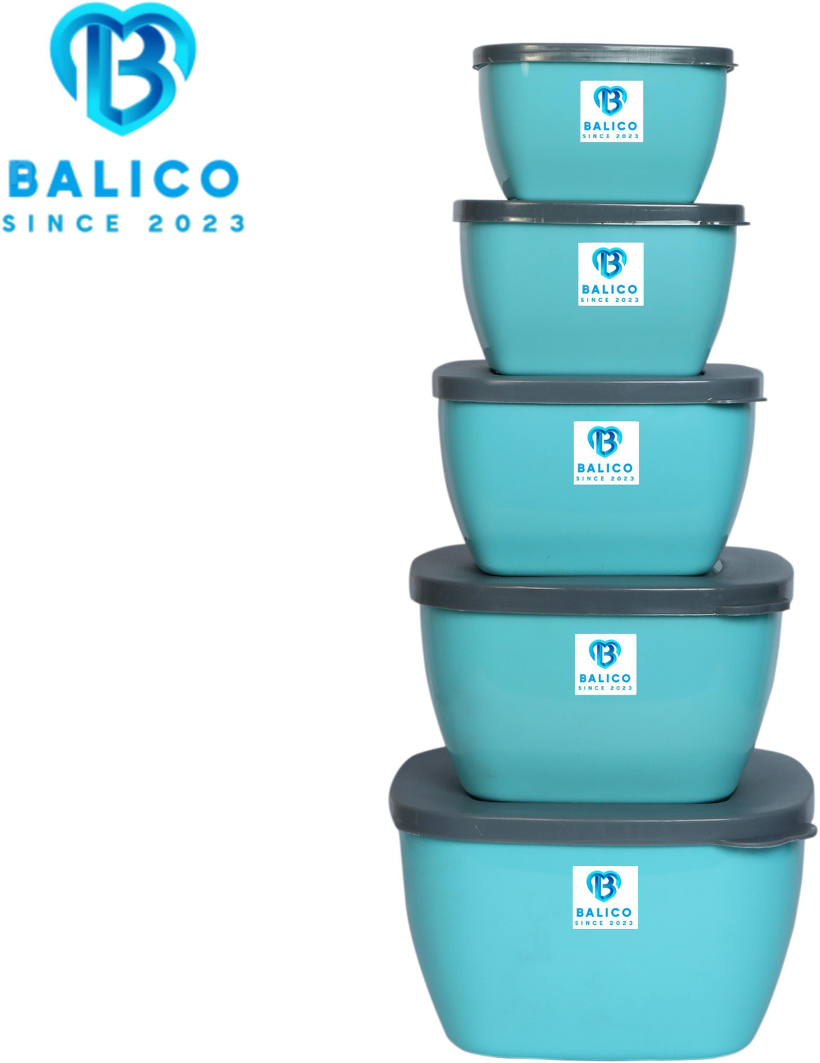Balico Pack of 5 Plastic Utility Container - 1850 ml, 1250 ml, 850 ml, 550 ml, 400 ml Multicolor