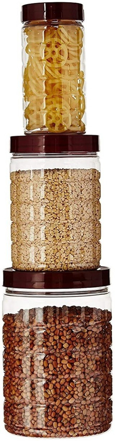 Finner Pack of 3 Plastic Grocery Container - 450 ml, 250 ml, 100 ml Brown