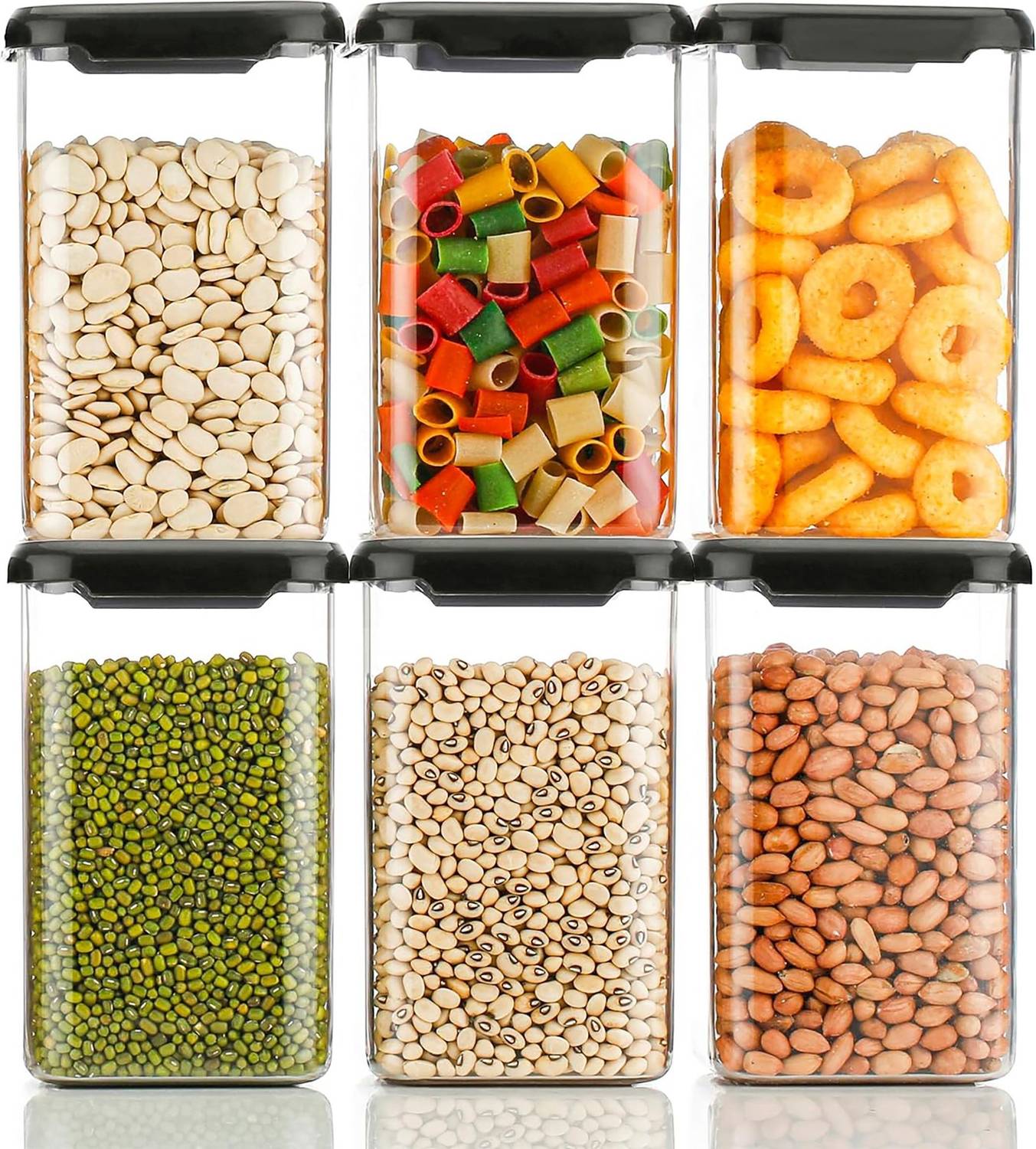 Flatkitch Pack of 6 Plastic Grocery Container - 1100 ml Black