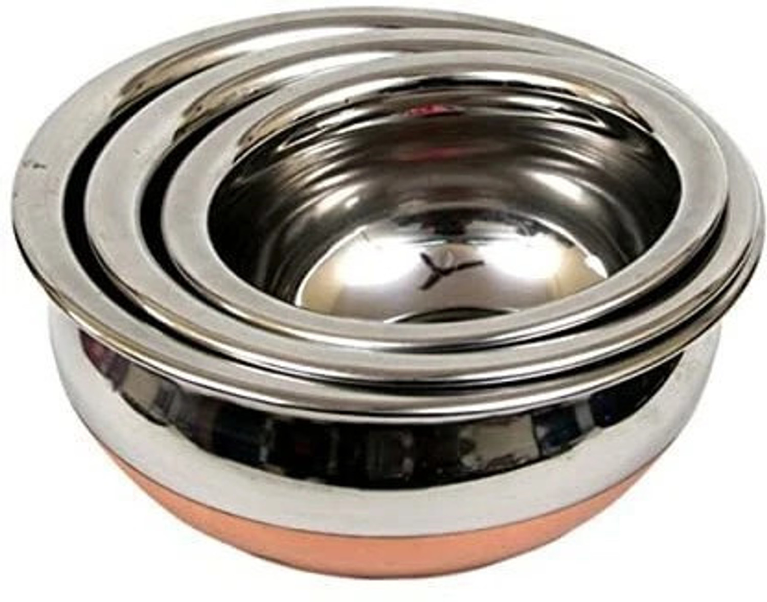 Padchaaya 3 pcs Stainless Steel Copper Bottom Prabhu Chetty Serving Pot Biryani Handi Induction Bottom Cookware Set