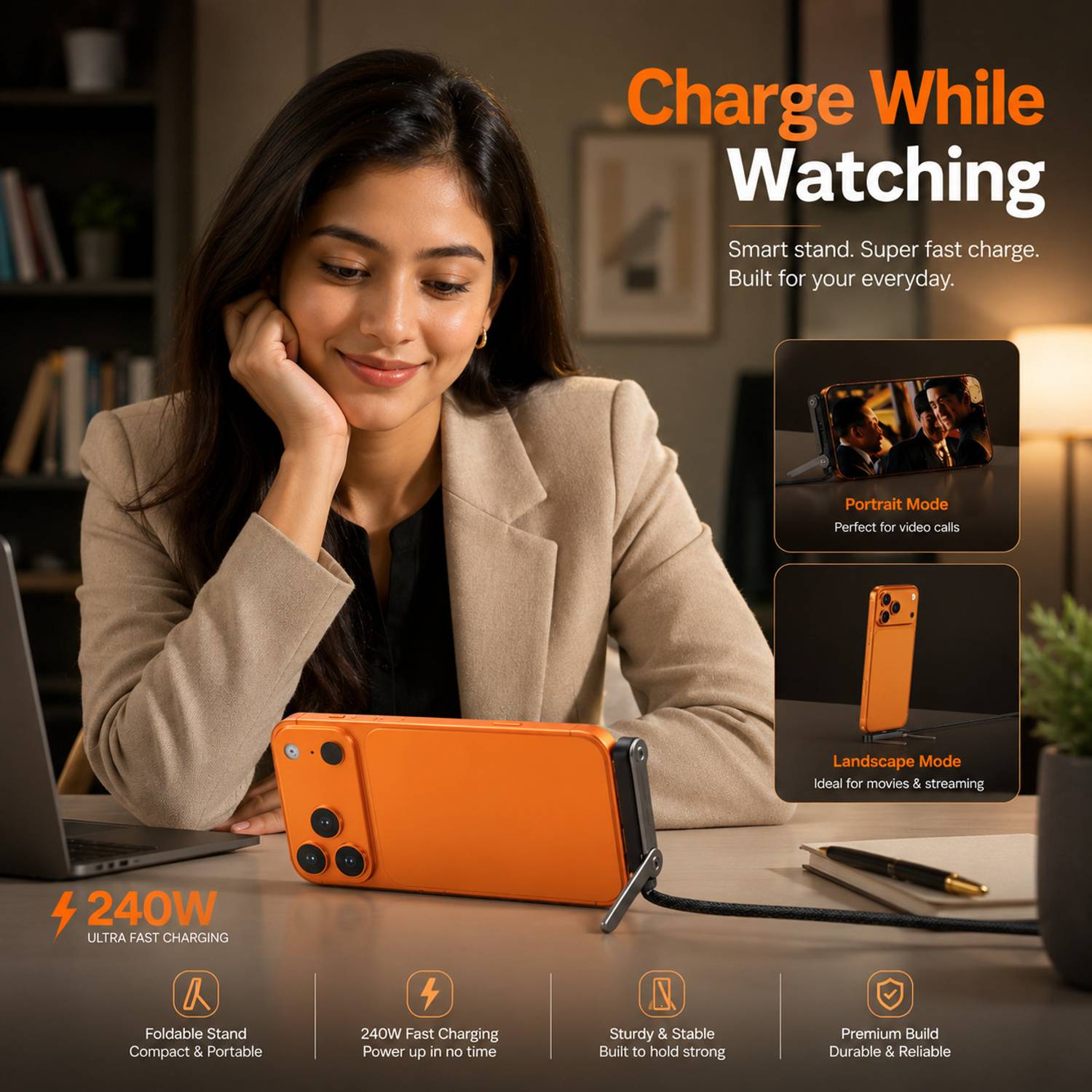 NS WORLD 240W Type C Fast Charging Cable with Stand - Image 5