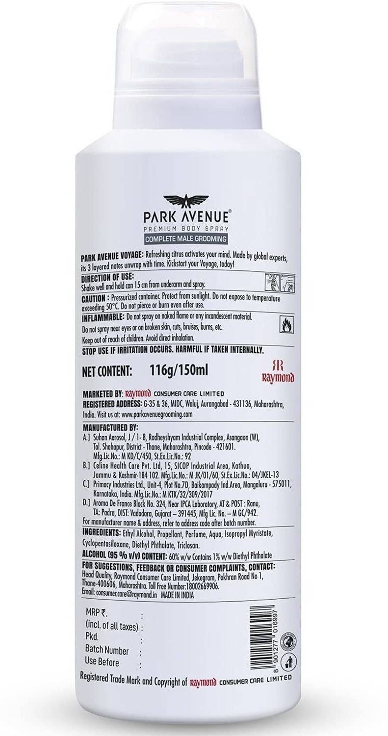 Park Avenue Voyage Freshness Body Deodorant Spray - 150 ml - Image 3