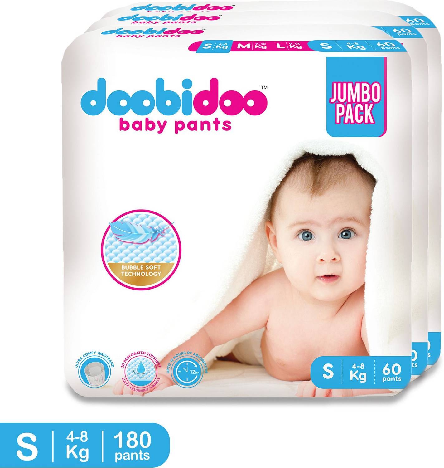 Doobidoo Premium baby diaper pants Cushiony Cotton. 12 hrs absorption. Rash free - S - Image 1