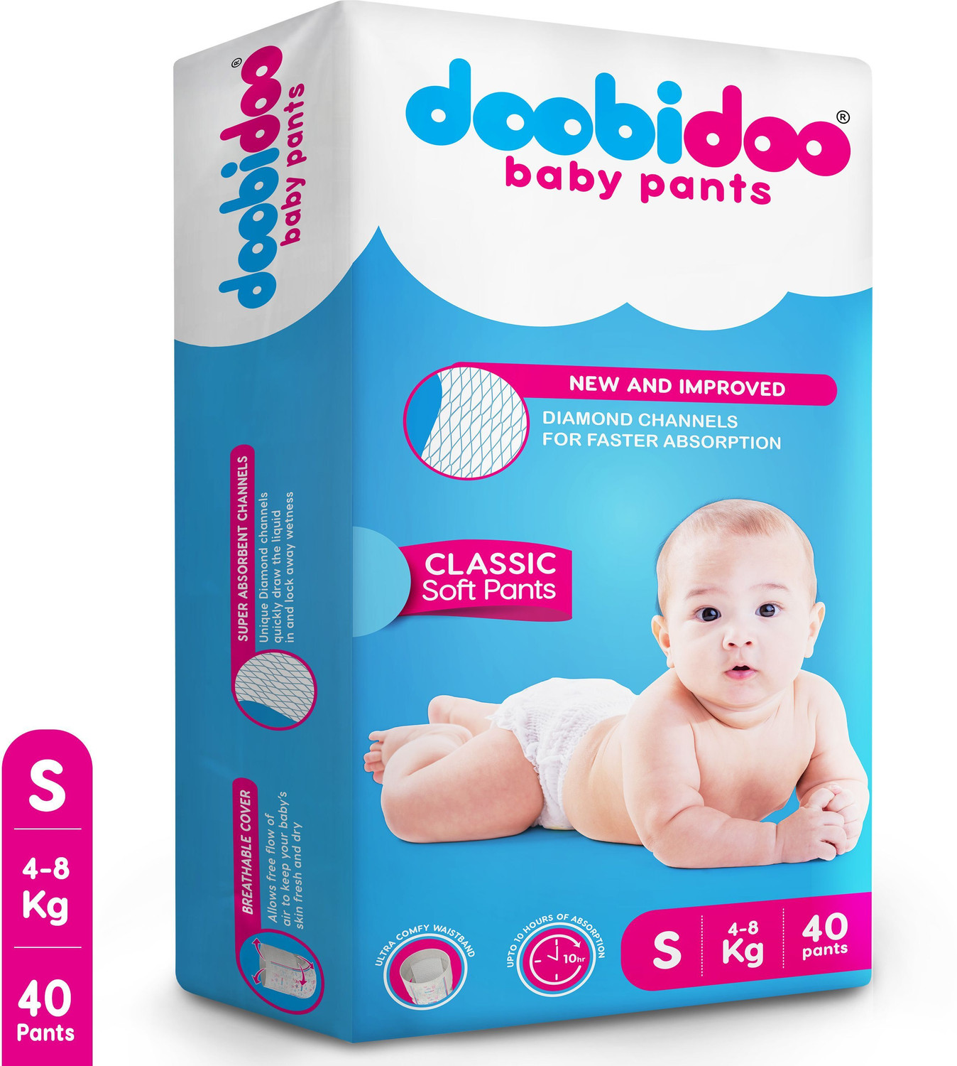 Doobidoo Newly Improved Classic Soft Diaper Anti-Leak Highly Absorbent Baby Pant 4-8 Kg - S