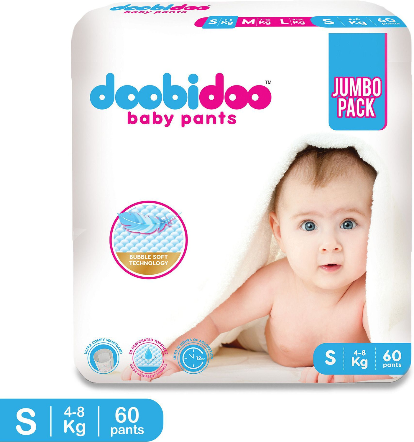 Doobidoo Premium baby diaper pants Cushiony Cotton. 12 hrs absorption. Rash free - S