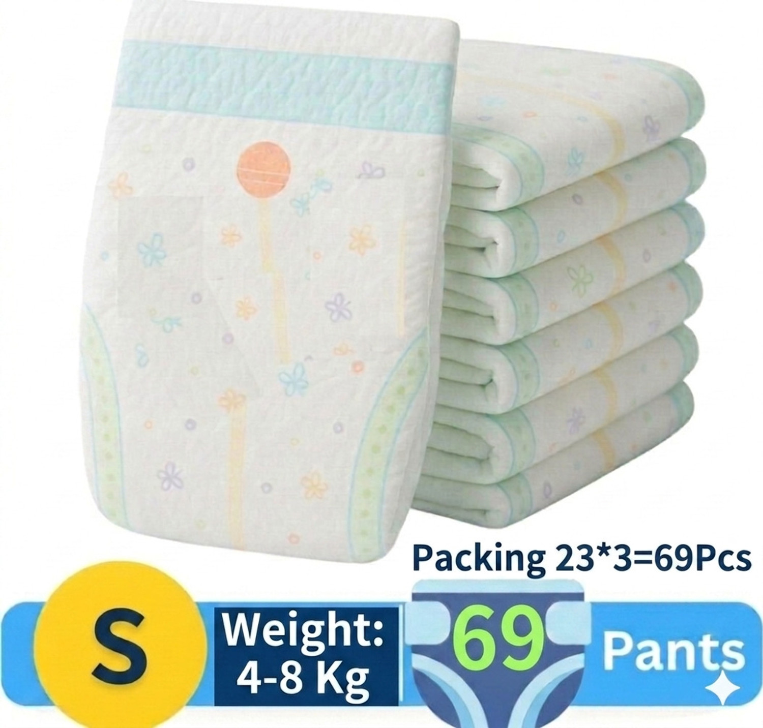 Lilwinks Baby Diaper Pants | 12H Leakage Protection | Breathable & Rash-Free(4-8Kg) - S