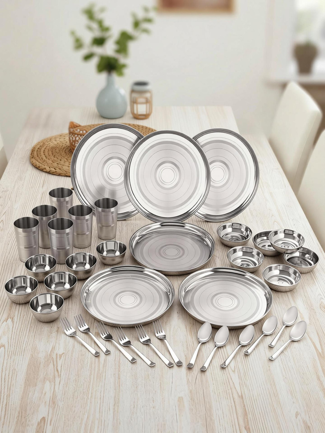 KIARAA Stainless Steel Pack Of 36 Stainless Steel Dinner Set Lieght weight Dinner Set