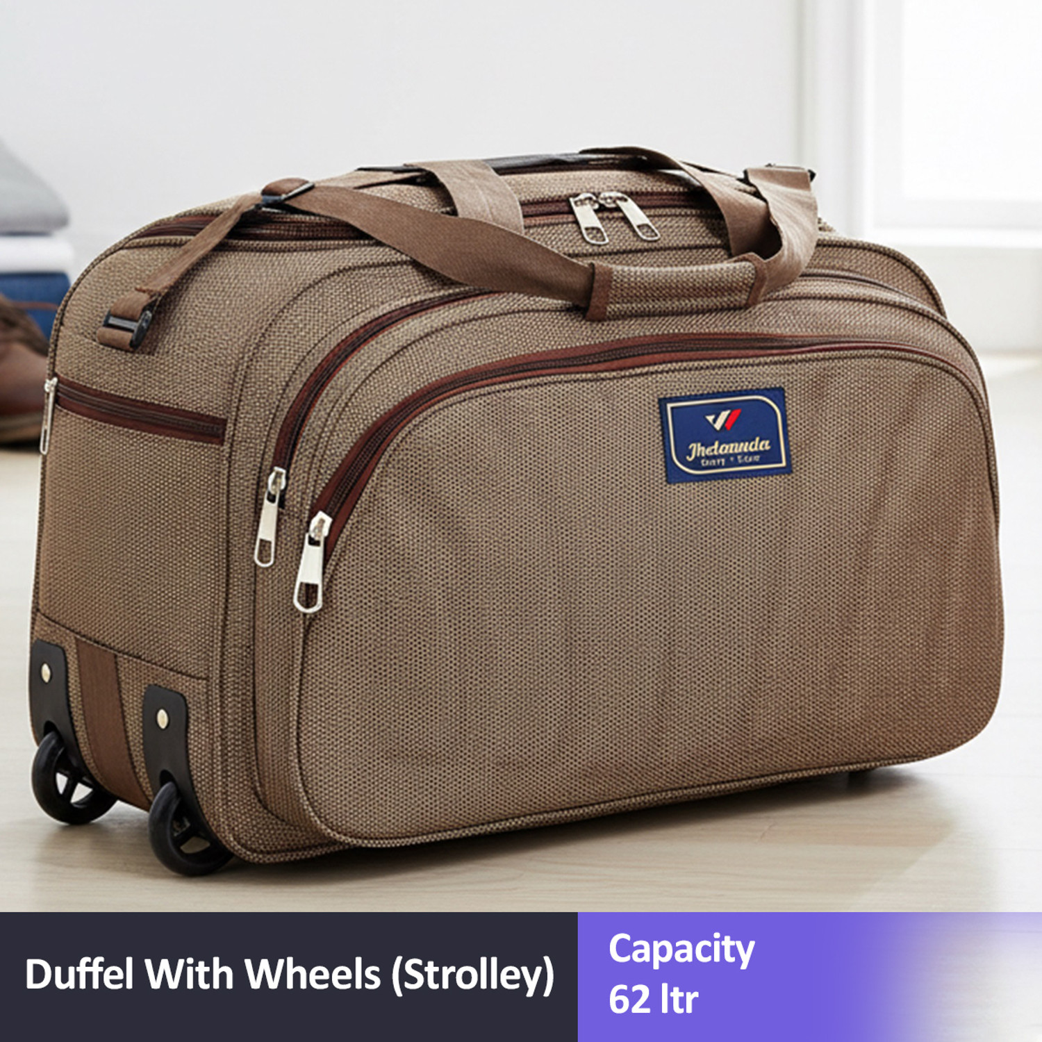 Jholawala (Expandable) 62 L Strolley Duffel Bag - travel luggage duffel bag -Brown- Large Capacity Duffel With Wheels (Strolley)
