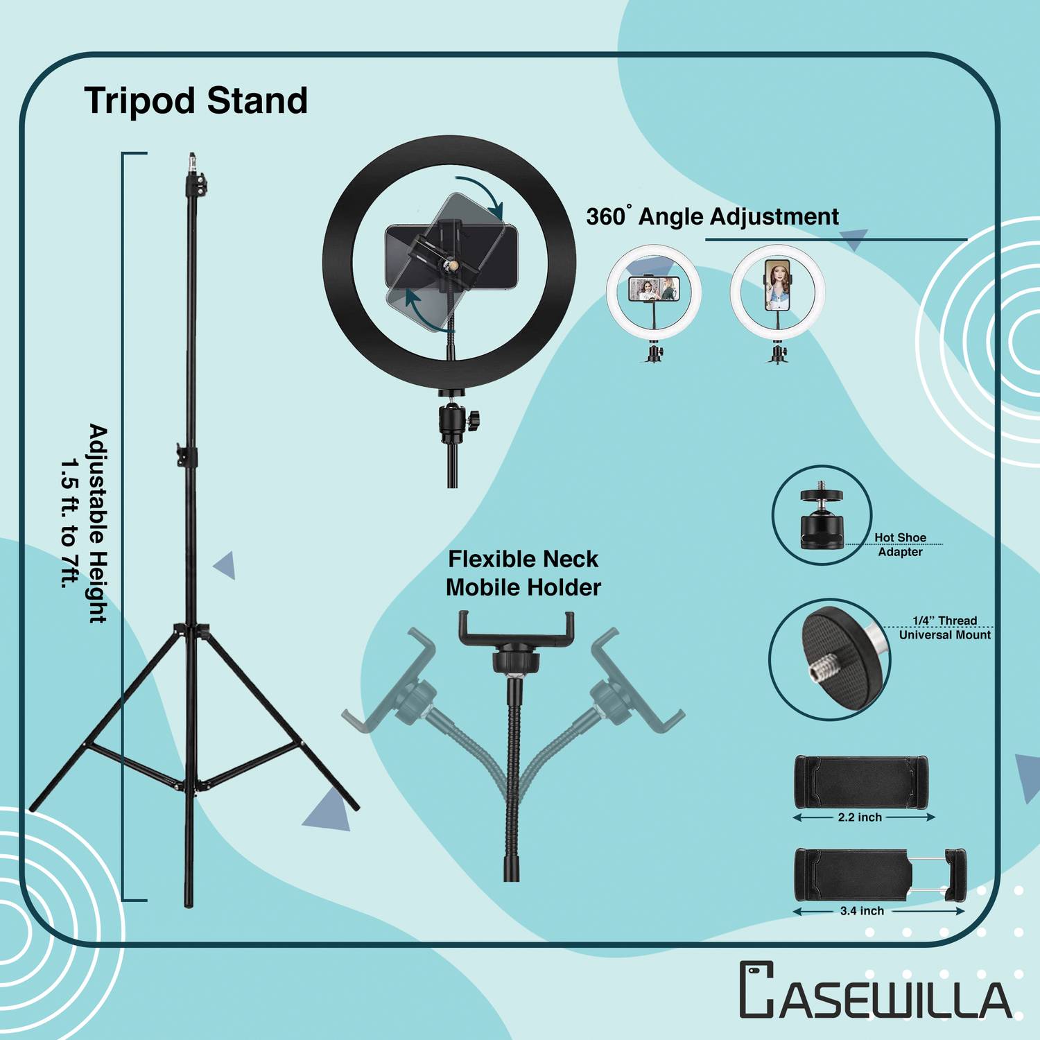 Casewilla 10 inch LED Selfie Ring Light with Tripod - Image 5