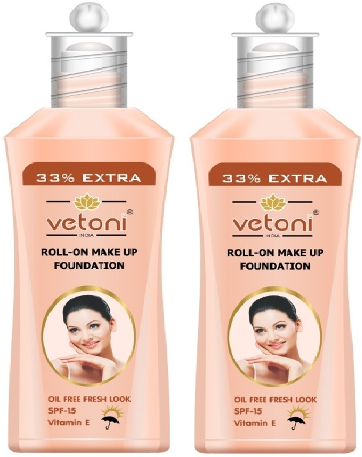 VETONI Roll On Full Coverage FoundationLong-Lasting & Waterproof PACK OF 2 Foundation