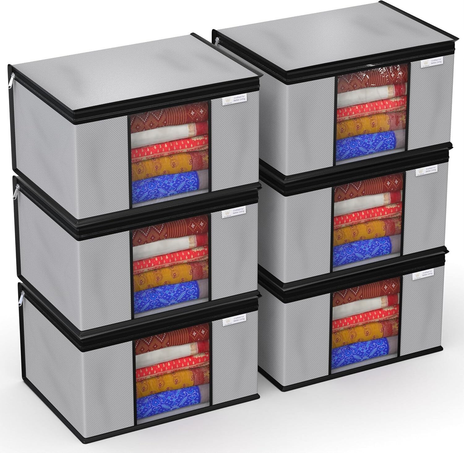 LONAXA Cloth storage box Pack of 6 Storage organizer Saree cover Storage bag Cloth bag Organizer box Saree Cloth organiser for wardrobe Packing bags Travel organizer Space saver bag