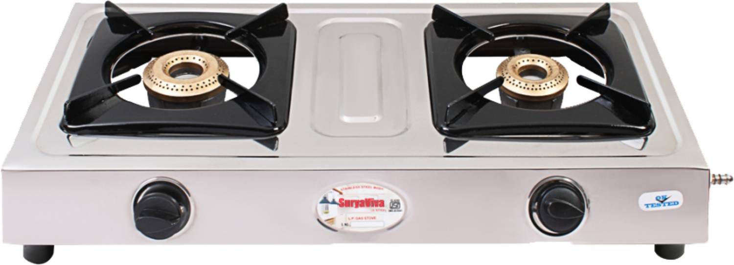 SURYAVIVA 2Burner Neo Steel 2B Cast Iron Burner Gas Stove, Silver - Image 1