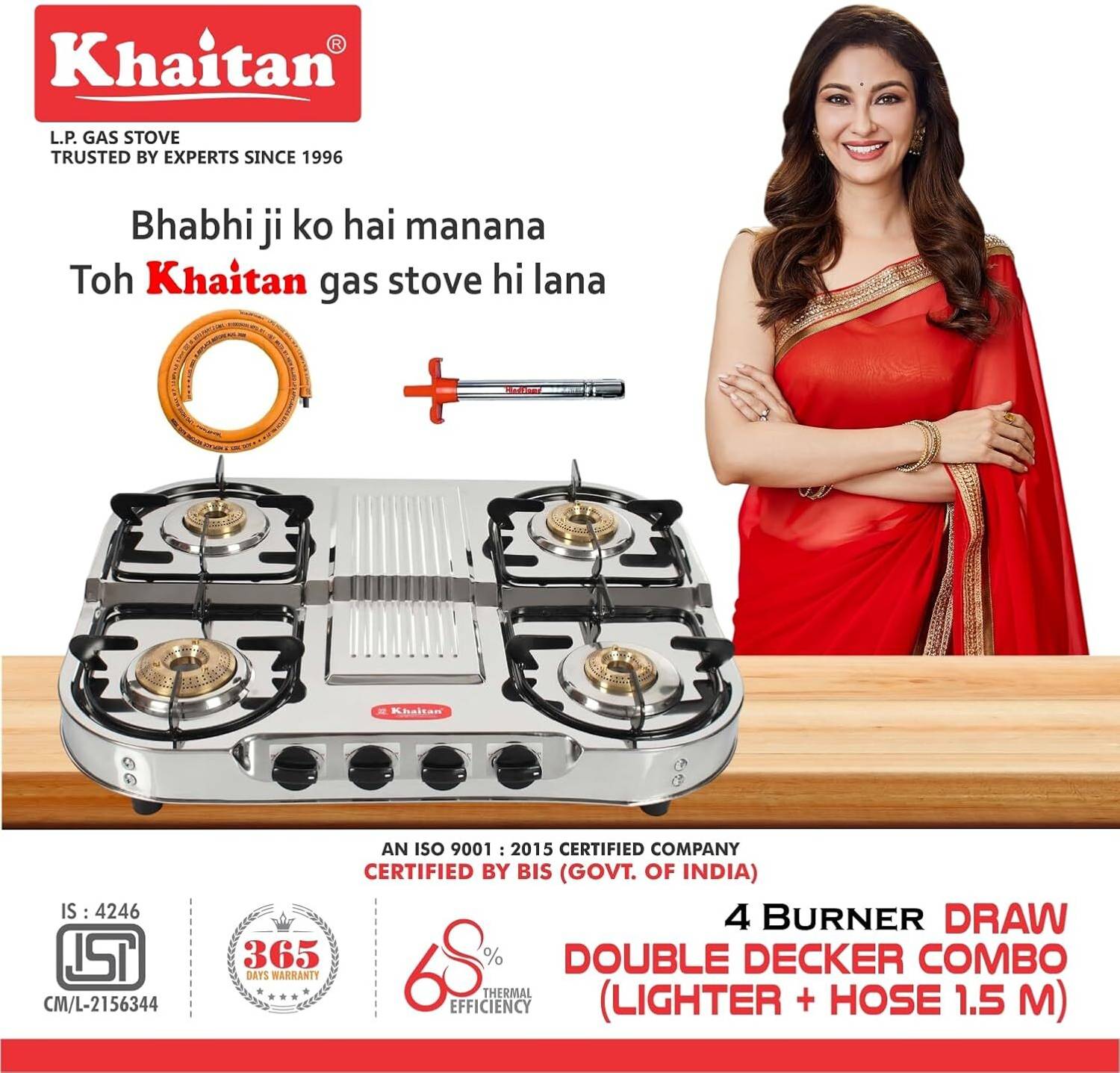 Khaitan 4 Burner Double Decker Gas Stove - Image 3