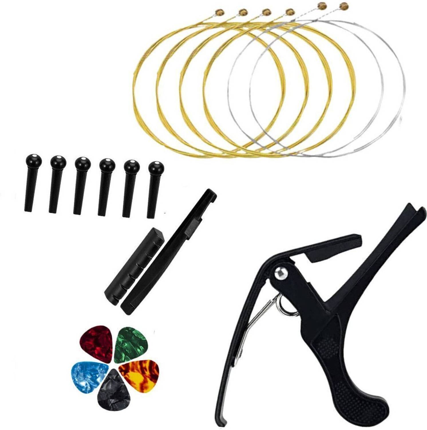 Mocking Bird Acoustic Guitar String Set with Saddle, Capo & Picks - Image 1