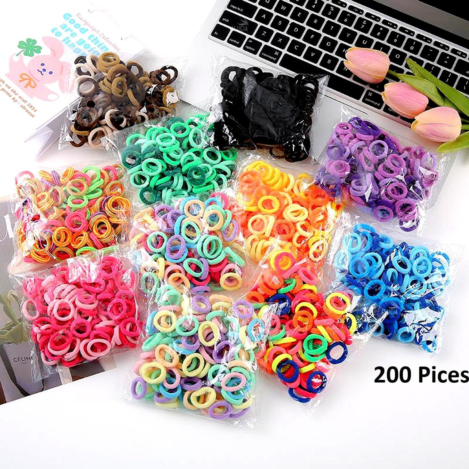 Alucia 200 Cute Koko Hair Rubber Band for Kids Girls Ponytail Holder Hair Band