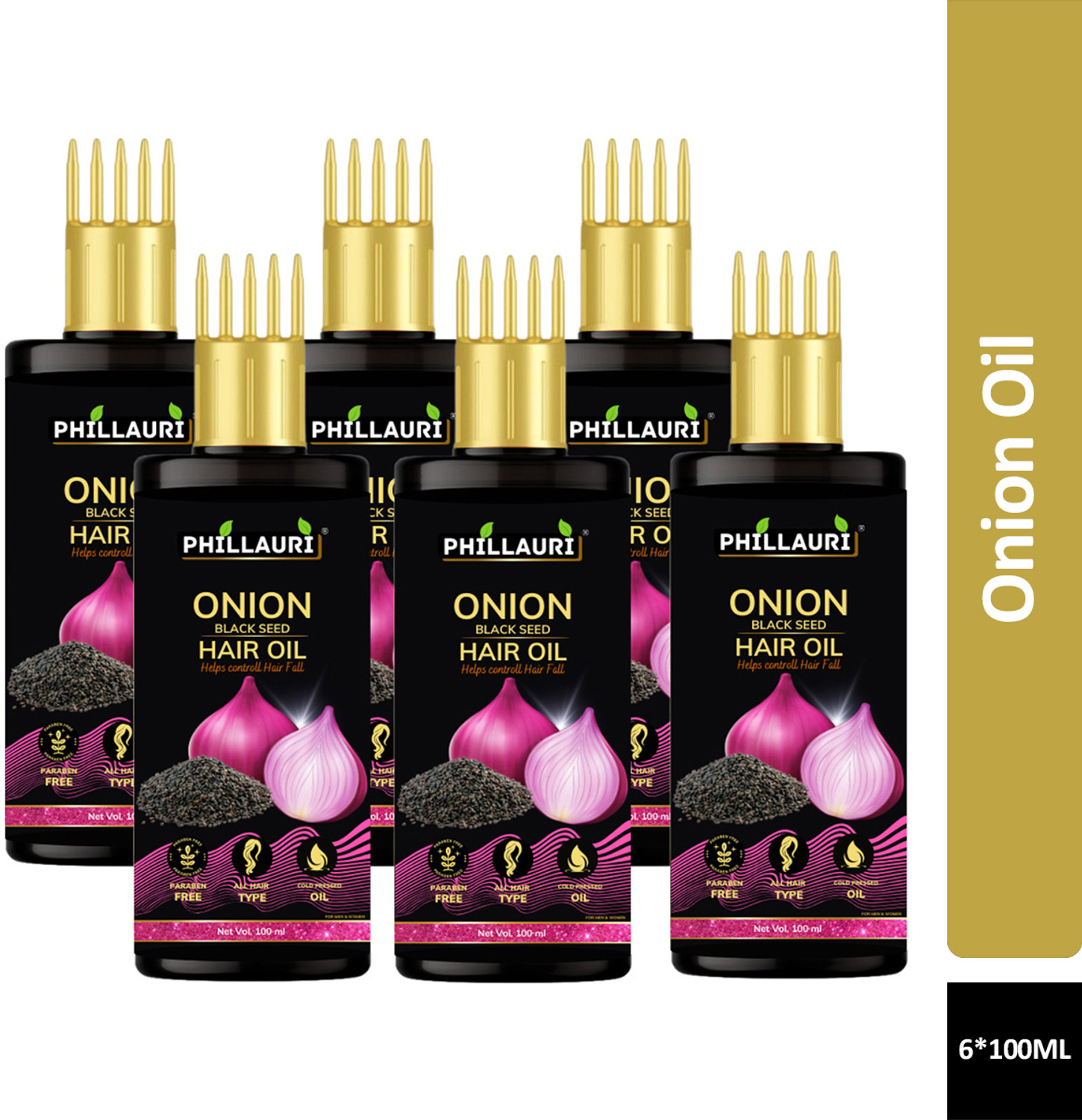 Phillauri Black Seed Onion Hair Oil - WITH COMB APPLICATOR Regrowth Hair Hair Oil