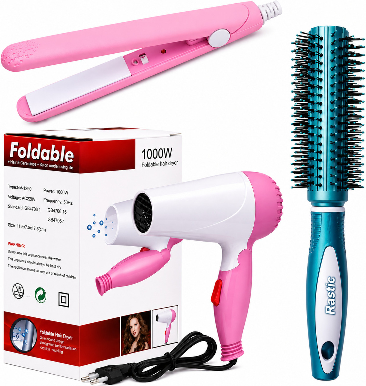 Rastic Nova NV-1290 Hair Dryer With Mini Straightener With Hair Comb Hair Straightener