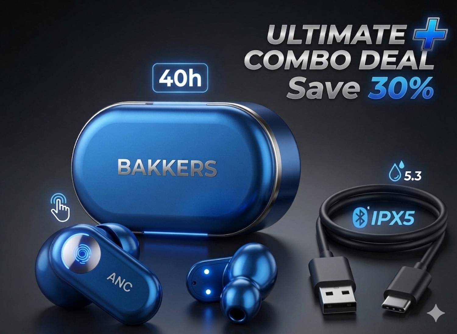 BAKKERS LATEST BUDS 2026 True Wireless Earbuds with Mic, 12.4mm Drivers B7.2 Bluetooth Gaming Headset