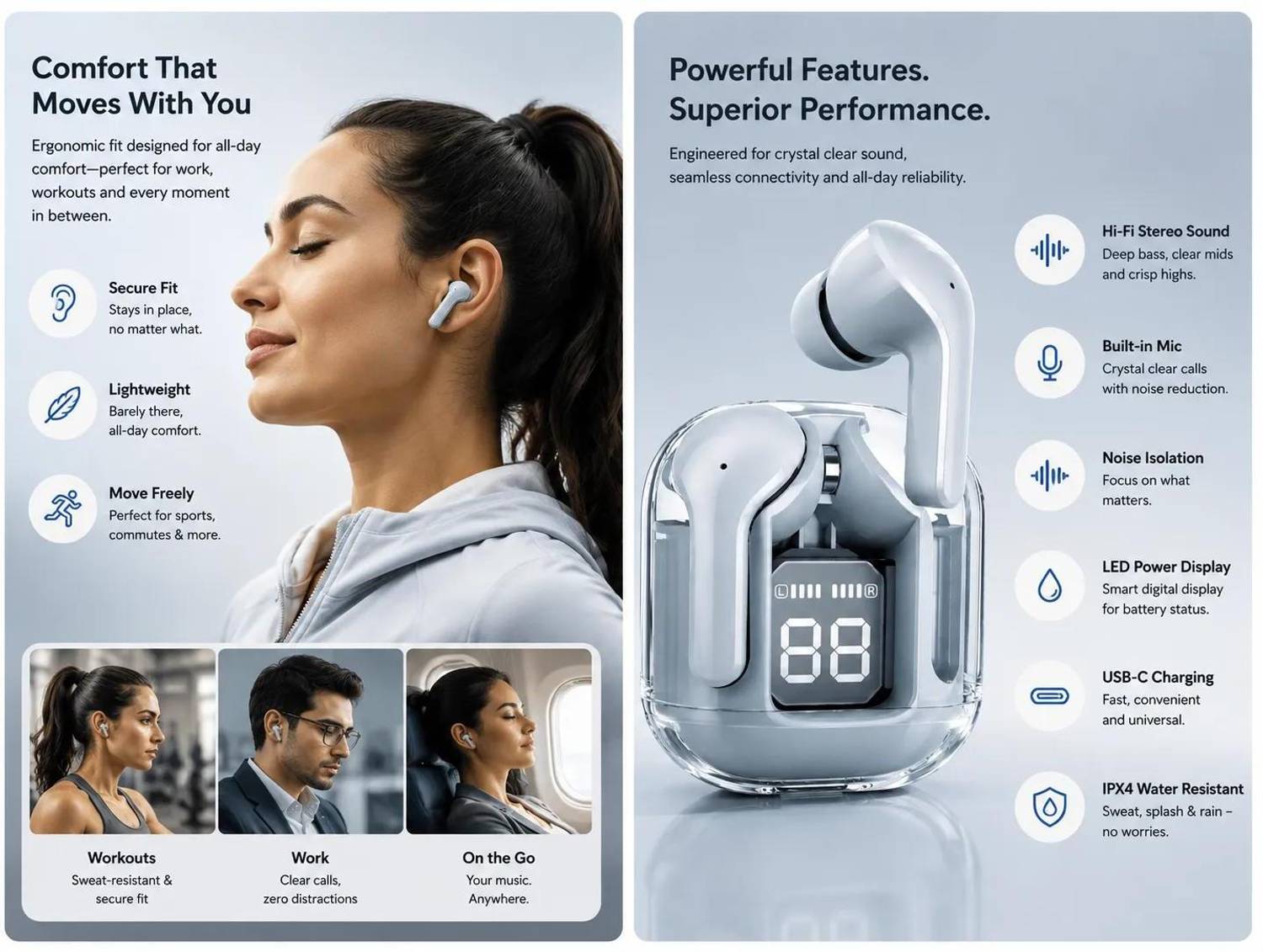 OWDIO Ultrapods Wireless Earbuds Blue - Image 3