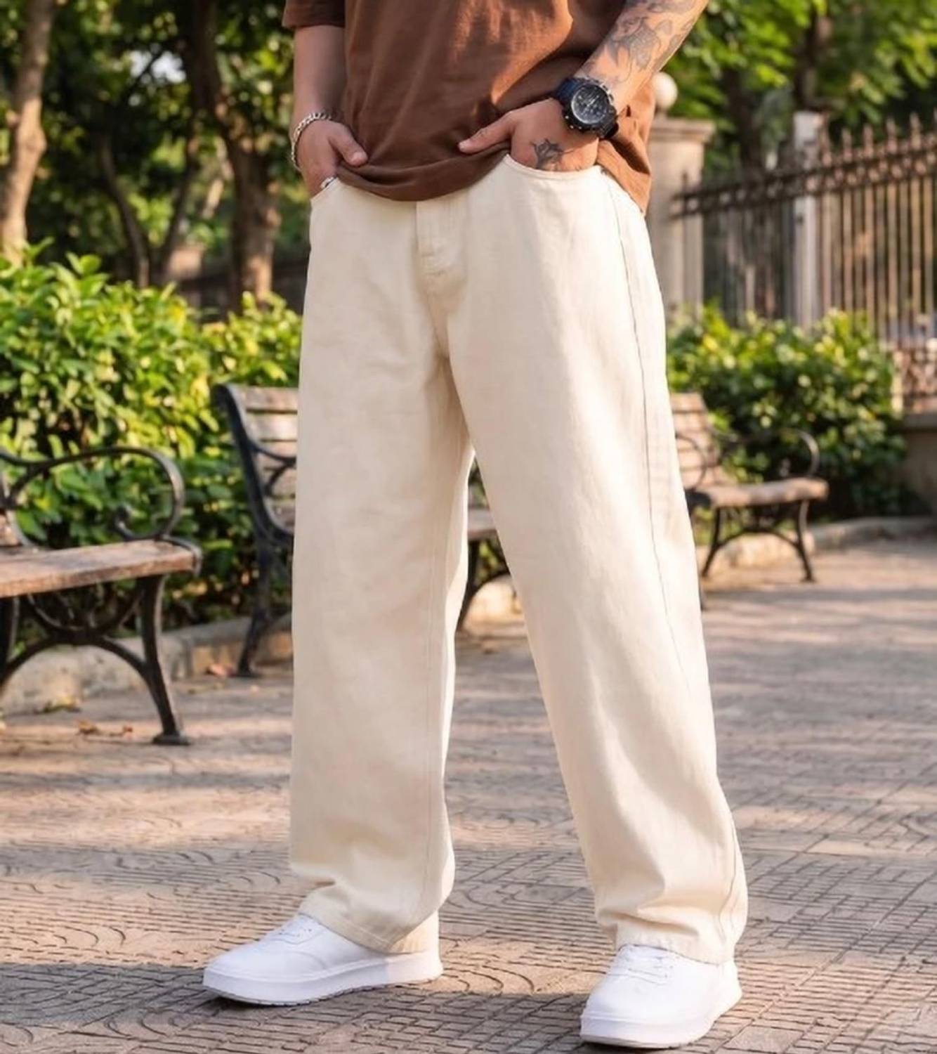 FLAYING Men Beige Jeans
