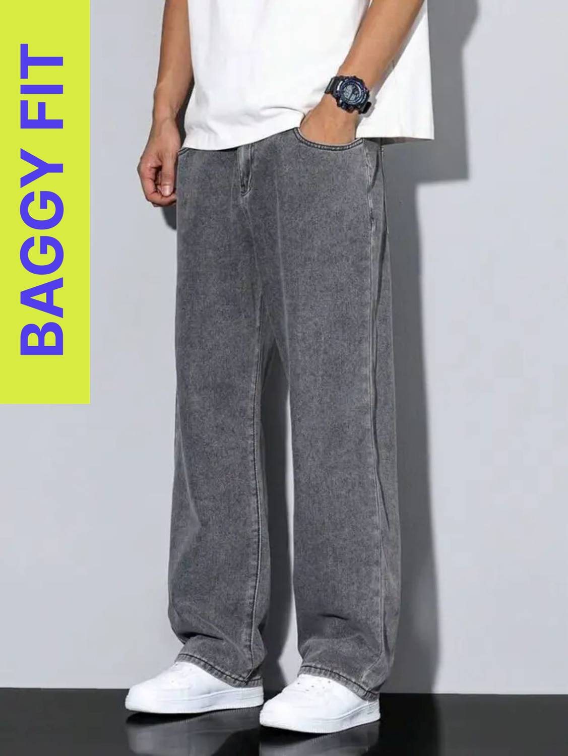 Moda Star Loose Fit Men Grey Jeans - Image 1