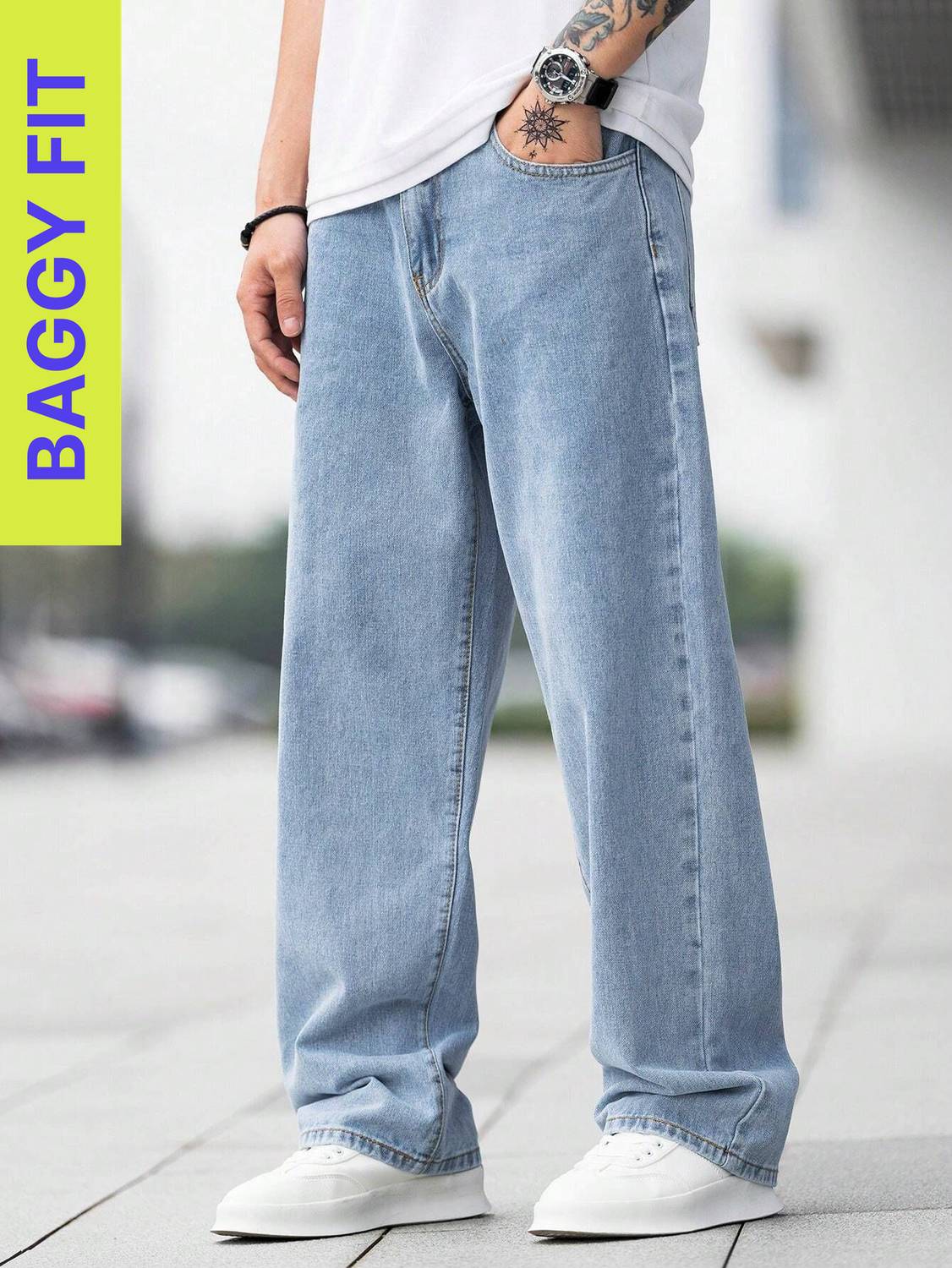 MEIXN Loose Fit Men Light Blue Jeans