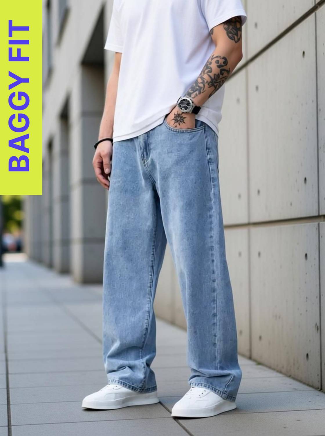 MEIXN Loose Fit Men Light Blue Jeans