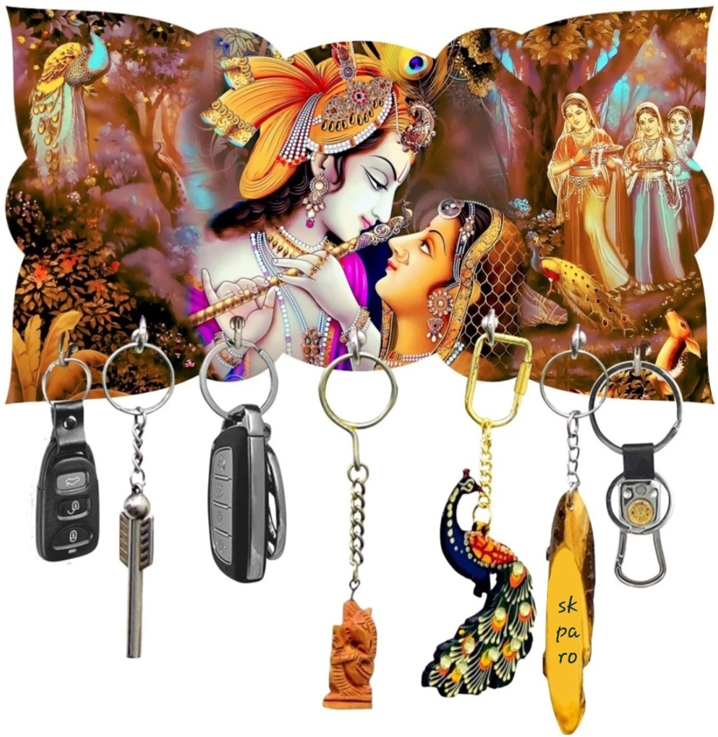 SK PARO Wood Radha Krishna printed key holder/key hanger for home and Office Wood Key Holder