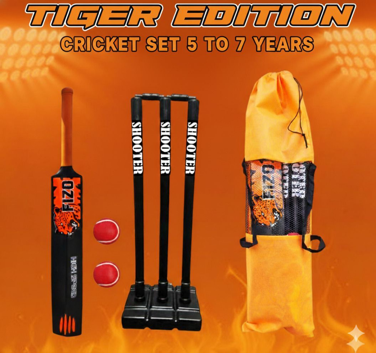 fizo Heavy PVC Cricket Kit For 5-8 Years Kids 1 Bat Size-3, 1Set Wicket, 2 Ball & Bag Cricket Kit